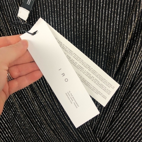 IRO Metallic Wrap Effect Long Sleeve Draped Metallic  Jersey Mini Dress Black - Picture 5 of 5